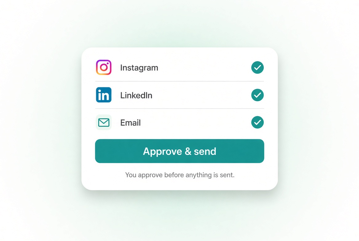 Approve before sending to Instagram, LinkedIn, and email